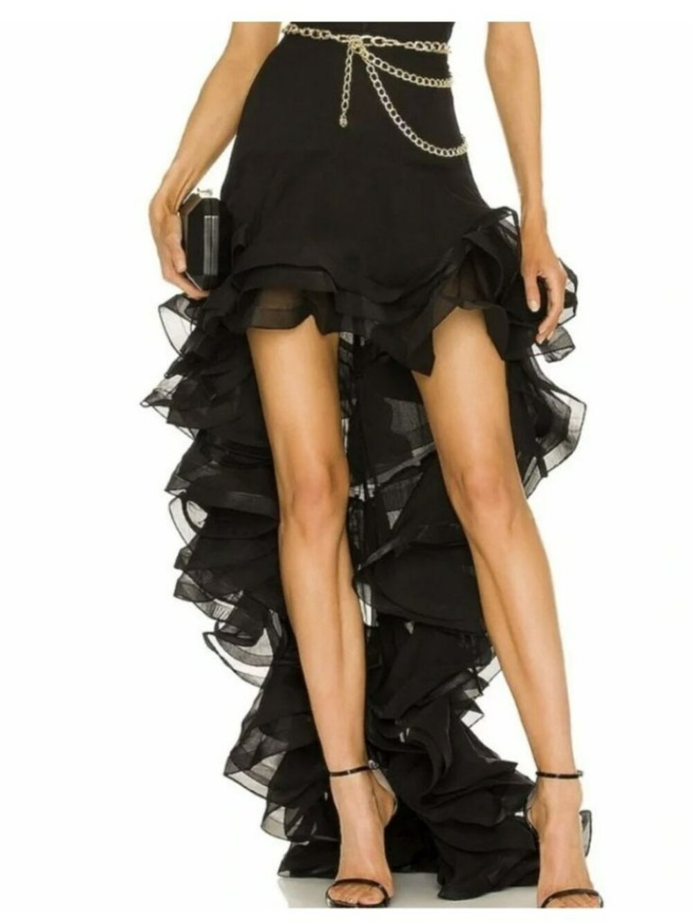 Bronx & Banco Black High Low Ruffle Maxi Skirt Size XS New